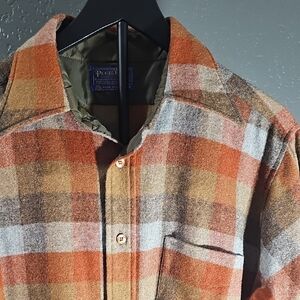 Pendleton Men's Orange and Gray Plaid Shirt Jacket